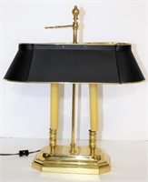Brass Candlestick Lamp with Metal Shade