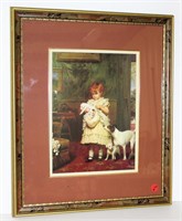Adorable Girl with Puppies Print in Nice Frame
