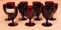 11 Ruby Glass Water Goblets, some losses