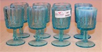 8 Aqua Blue Opalescent Water Goblets, Vineyard
