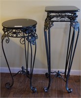 2 Unmatched Wrought Iron Fern Stands with Marble