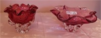 2 Unmatched Art Glass Bowls - Cranberry to Clear