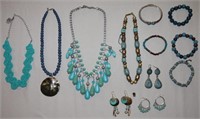 Assorted turquoise colored sets - necklaces,