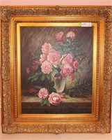 Oil on Canvas of Roses, Signed Louise Langley,