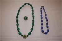 Miriam Haskell 22" green beaded necklace, 16"
