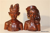 2 Pc Lot of Carved Wooden Busts