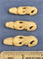 Lot of 3, fossilized ivory carvings of mermaids, a