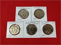 Five Eisenhower Dollars