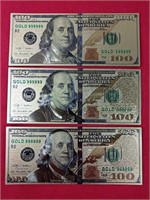 Gold Foil $100 Ben Franklin Replica Notes