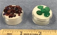 2 containers of semi precious stones, garnet and c