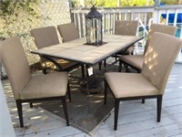 metal frame/tile top patio table w/8 chairs &