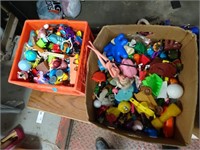 Box and crate of vintage toys - many 80's and