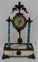French Brass & Cloisonne Columns Clock 605