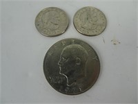 Two Susan B Anthony Dollars (1979-D) and an Ike
