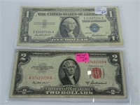1957 $1 Silver Certificate and 1953A $2 Red Seal