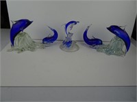Set of Heavy Glass Dolphins - one is chipped