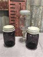 Purple pint jars, pair; pint jar candy dish