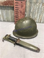 Military items--helmet, knife