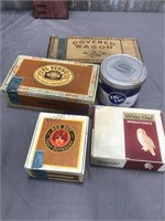 Assorted cigar boxes, tobacco tin