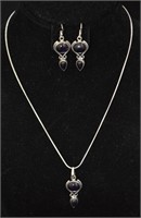 925 Silver & Amethyst Necklace & Earring Set