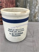A. M. Norris' Groceries beater jar, hairline crack