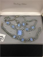 Blue stone and rhinestone earrings bracelet and