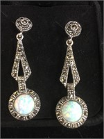Opal and marcasite earrings