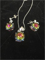 Faceted Mystic topaz earrings and pendant on