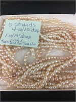Five strands of pink salt water pearls