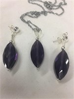 Faceted amethyst earrings and pendant with s