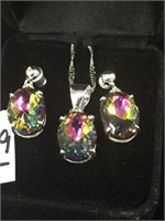 Mystic topaz pendant and earrings with silver
