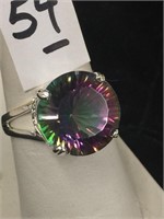 Faceted Mystic topaz ring marked 925
