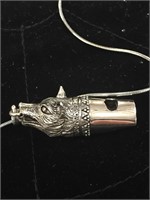 Silver wolf whistle on silver chain