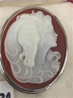 Cameo pin with lady and horse head