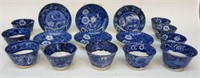 LOT OF DEEP BLUE STAFFORDSHIRE CUPS & SAUCERS