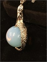 Moonstone with mermaid on silver chain