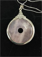 Rose quartz pendant with silver chain
