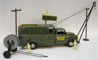 LOUIS MARX METAL TOY UTILITY TRUCK AND ACCESSORIES