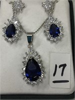 Cobalt blue cut stones pendant w/pierced earrinngs