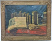 WATERCOLOR STILL LIFE LIBRARY SCENE SIGNED BISSELL