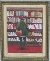 BRUCE TESTA OIL PAINTING ON CANVAS - "BOOKSTORE"