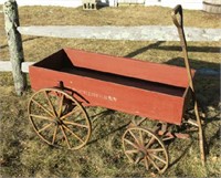 OLD WOODEN PULL CART IN RED PAINT