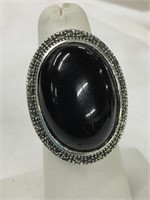 Black onyx and marcasite ring - size 7 -1/2