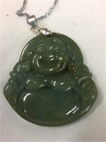 Jade Buddha pendant on silver chain