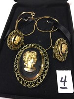 Vintage cameo necklace and earrings