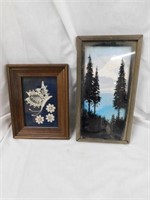 12" x 7" painted scene on glass picture - framed