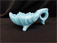Shell shaped blue milk glass dish