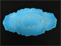 Pretty blue milk glass 9 1/4" long tray with