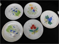 Westmoreland plates: 2 fruit - 3 floral
