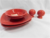 Fiesta Post '86 scarlet: two 7 1/4" square plates